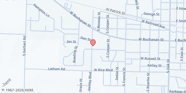 Map showing Cargill Cares Food Pantry at 303 Latham Road, California, MO