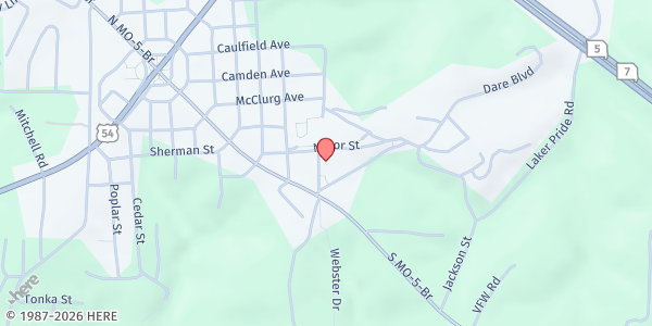 Map showing Camdenton Middle School at 88 Laker Drive, Camdenton, MO