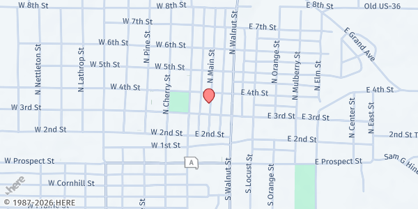 Map showing Fishes And Loaves Food Pantry - Food Distribution Center at 311 N Main St, Cameron, MO