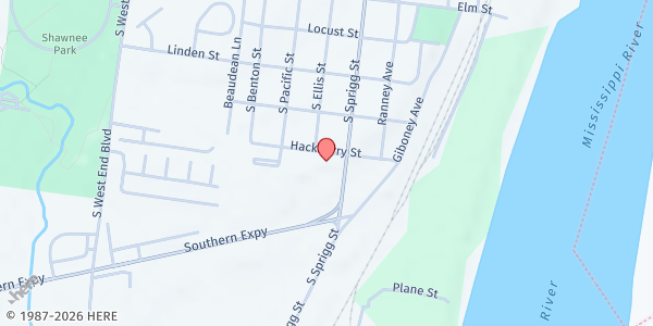 Map showing Greater Dimension Ministry - Food Distribution Center at 723 Hackberry St, Cape Girardeau, MO