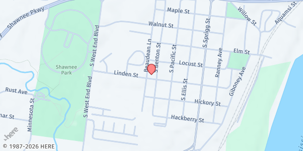 Map showing New Bethel Missionary Baptist Church Foodbank at 1029 S. Benton St., Cape Girardeau, MO