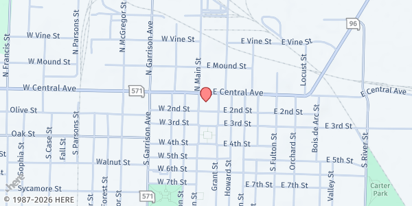 Map showing Carthage Crisis Center at 100 South Main Street, Carthage, MO