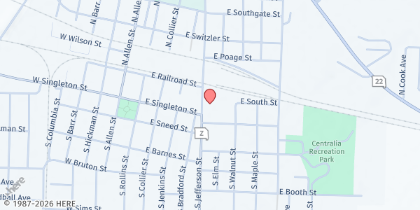 Map showing Chester Boren Middle School at 110 N. Jefferson St, Centralia, MO