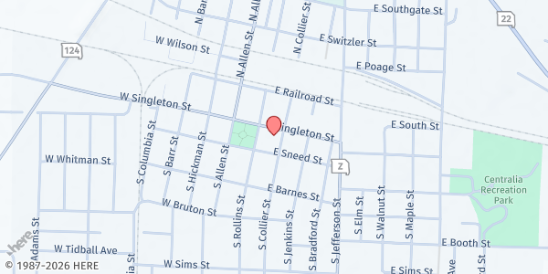 Map showing First Baptist Church Centralia Missouri at 101 S Collier St, Centralia, MO