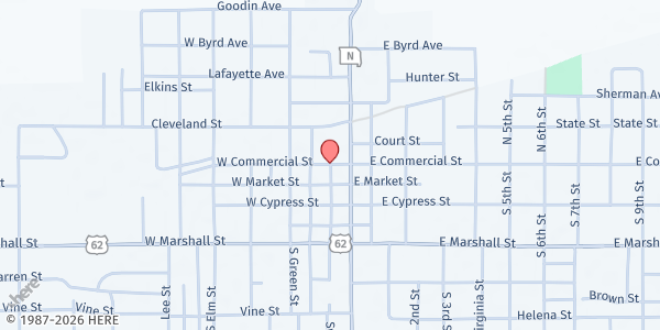Map showing Charleston Nutrition Center at 205 W. Commercial St., Charleston, MO