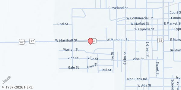 Map showing Shining Light Outreach Center at 721 W Marshall St, Charleston, MO