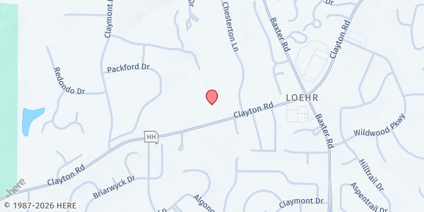 Map showing Chesterfield Presbyterian Church at 15037 Clayton Rd, Chesterfield, MO