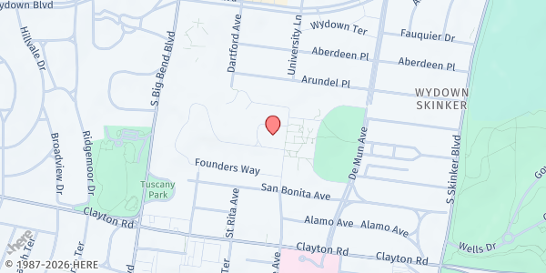 Map showing Concordia Seminary Food Bank at 801 Seminary Place, Clayton, MO