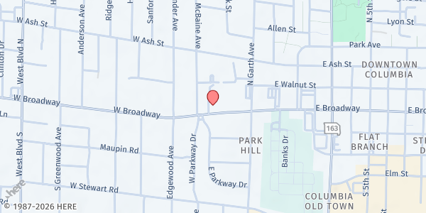 Map showing Aging Best - Columbia at 201 W. Broadway, Columbia, MO