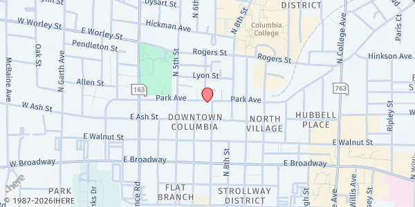 Map showing Annie Fisher Food Pantry at 616 Park Ave., Columbia, MO