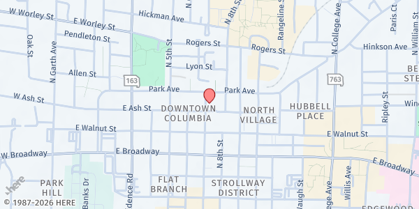 Map showing Armory Community Center at 701 E Ash St, Columbia, MO