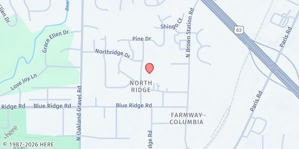 Map showing Blue Ridge Elementary at 3700 Woodland Drive, Columbia, MO