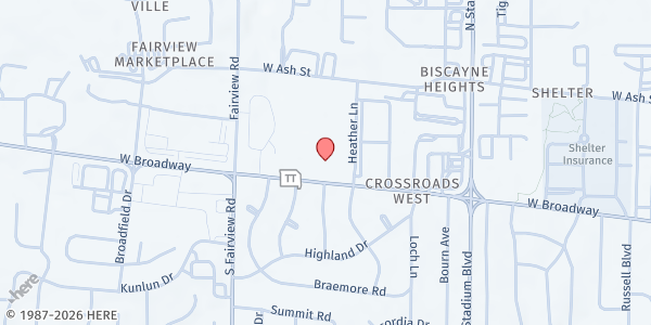 Map showing Broadway Christian Church Mobile Market (Boone County) at 2601 W. Broadway, Columbia, MO