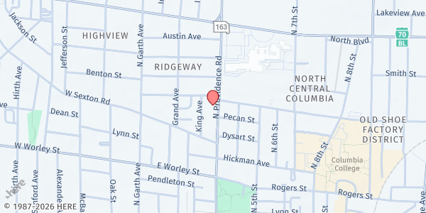 Map showing Central Missouri Community Action - Food Distribution Center at 807 N Providence Rd, Columbia, MO