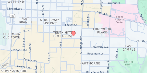 Map showing Columbia Housing Authority Pantry at 1201 Paquin Street, Columbia, MO