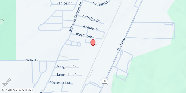 Map showing Destiny Worship Center Food Pantry at 4914 Prairie Ridge St., Columbia, MO