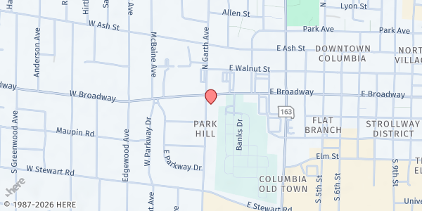 Map showing Grant Elementary at 10 East Broadway, Columbia, MO