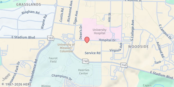 Map showing Harry S. Truman Memorial Veteran's Hospital at 800 Hospital Dr., Columbia, MO