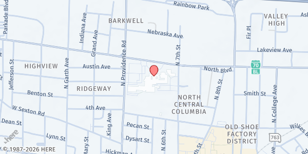 Map showing Hickman High School at 1104 N. Providence, Columbia, MO