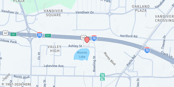 Map showing Loaves and Fishes at 1509 Ashley St., Columbia, MO