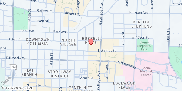 Map showing Love Columbia - Main Location at 1209 E Walnut St, Columbia, MO