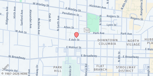 Map showing MedZou at 105 E Ash, Columbia, MO