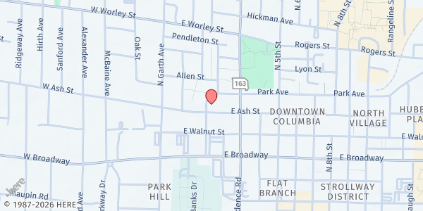 Map showing MedZou Community Health Clinic at 105 E Ash, Columbia, MO