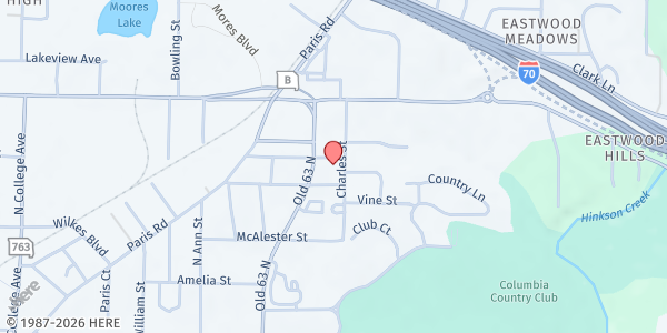 Map showing Missouri Rural Crisis Center - Columbia at 1906 Monroe St, Columbia, MO