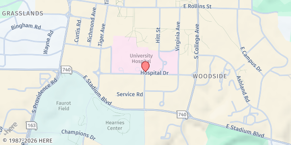 Map showing MU Health Care - 1 Hospital Drive at 1 Hospital Dr, Columbia, MO