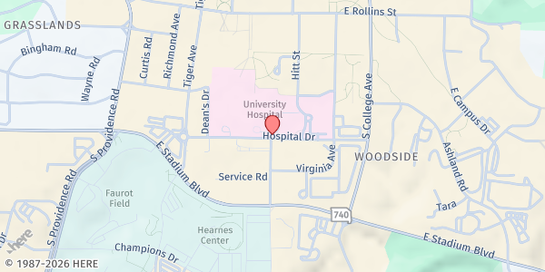 Map showing MU Health Care - Share Boxes Distribution Site at 1 Hospital Dr, Columbia, MO