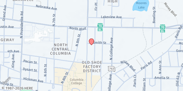Map showing SCHOLAR Clinic at 1010 Rangeline Street, Columbia, MO