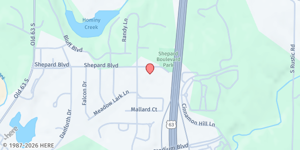 Map showing Shepard Boulevard Elementary at 2616 Shepard Blvd, Columbia, MO