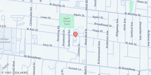 Map showing The Salvation Army Columbia Social Services at 1108 W Ash St, Columbia, MO