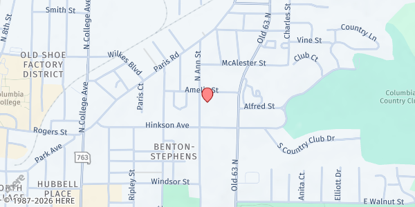 Map showing The Salvation Army Harbor House Shelter at 602 N. Ann St., Columbia, MO
