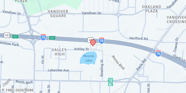 Map showing VAC Shelter at 1509 Ashley St., Columbia, MO