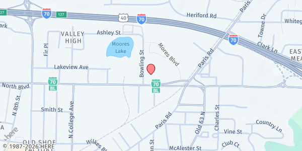 Map showing Voluntary Action Center Food Pantry at 1300 Bowling St., Columbia, MO