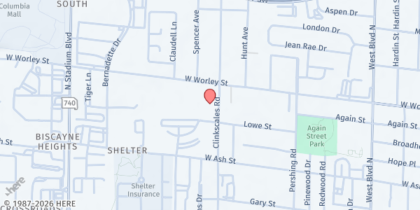 Map showing West Middle School at 401 Clinkscales Road, Columbia, MO