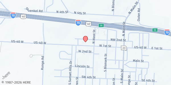 Map showing Concordia Baptist Church at 406 W 1st Street, Concordia, MO