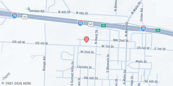 Map showing Concordia Baptist Church - Food Distribution Center at 406 W 1st St, Concordia, MO