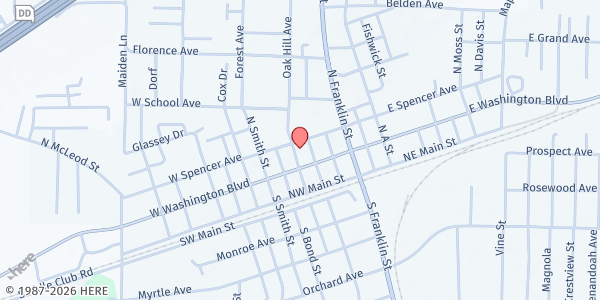 Map showing Cuba Ministerial Alliance at 302 W Spencer Ave, Cuba, MO