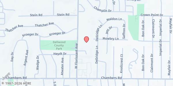 Map showing Refuge & Restoration - Dellwood at 10148 W. Florissant, Dellwood, MO