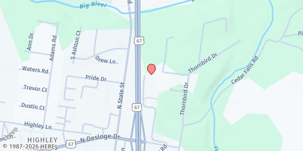 Map showing House of Praise Church of God - Desloge Food Pantry at 6500 Dunn Rd, Desloge, MO