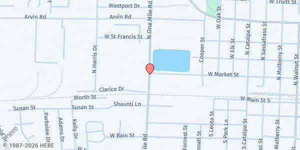 Map showing STODDARD COUNTY GOSPEL MISSION: DEXTER at 207 North 1 Mile Road, Dexter, MO