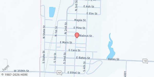Map showing Drexel United Methodist Church at 304 E Walnut Street, Drexel, MO