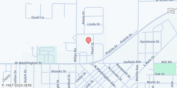 Map showing CARING COMMUNITIES at 205 Pearl Street, East Prairie, MO