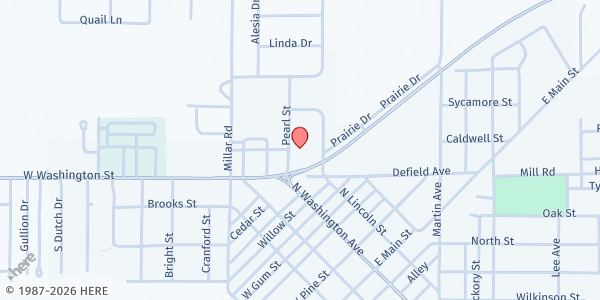 Map showing Caring Communities Food Pantry at 205 Pearl St., East Prairie, MO