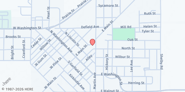 Map showing East Prairie Nutrition Center at 304 E. Main St., East Prairie, MO