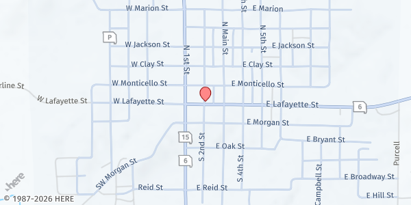 Map showing Knox County Food Cupboard at 106 E. Second St., Edina, MO