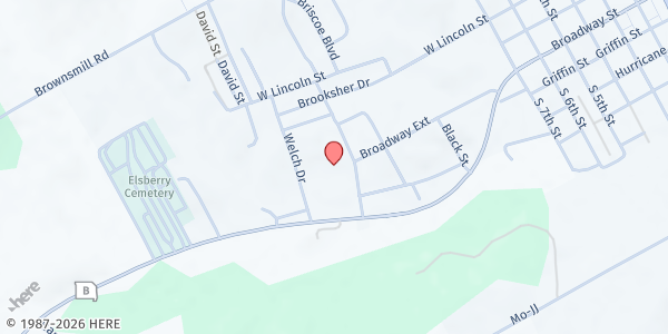 Map showing Food on the Move - Elsberry High School at 138 Tomahawk Dr., Elsberry, MO