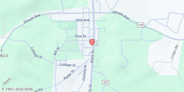 Map showing Eminence Food Harvest Pantry at 103 Vine St., Eminence, MO